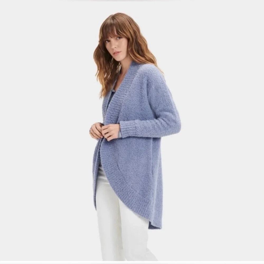 UGG Fremont Fluffy Knit Blue Gray Open Front Cardigan Sweater NWT Size Small